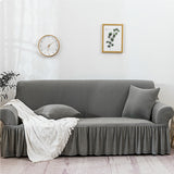 SOGA 4-Seater Grey Sofa Cover with Ruffled Skirt Couch Protector High Stretch Lounge Slipcover Home SOFACOV8