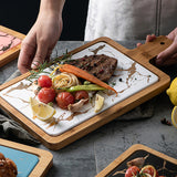 SOGA 33.5cm White Square Wooden Serving Tray Slate Steak Serving Platter Chopping Board Paddle Home WODE596