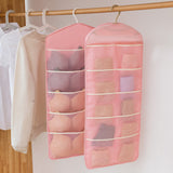 SOGA 2X Pink Double Sided Hanging Storage Bag Underwear Bra Socks Mesh Pocket Hanger Home Organiser SBOX26PNKX2
