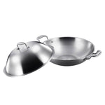 SOGA 3-Ply 42cm Stainless Steel Double Handle Wok Frying Fry Pan Skillet with Lid WOKTRIFPG42