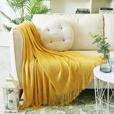 SOGA Yellow Acrylic Knitted Throw Blanket Solid Fringed Warm Cozy Woven Cover Couch Bed Sofa Home BLANKET916