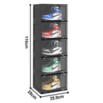 SOGA 2X 5 Tier Black Portable Shoe Organiser Sneaker Footwear Folding Plastic Bin Stackable Storage SHOEA8005BLKX2