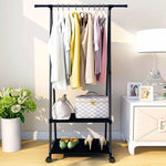 SOGA 2X 2-in-1 Organiser Clothes Shoe Rack Space-Saving Triangular Storage with Wheels Black RACK0012X2