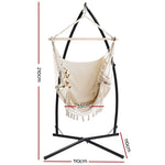 Gardeon Hammock Chair with Steel Stand Hanging Outdoor Tassel Cream HM-CHAIR-TASSEL-CREAM-X