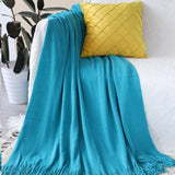 SOGA Blue Acrylic Knitted Throw Blanket Solid Fringed Warm Cozy Woven Cover Couch Bed Sofa Home BLANKET910