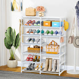 SOGA 2X 12-Shelf Tier Shoe Storage Shelf Space-Saving Caddy Rack Organiser with Side Hooks White RACK0002X2