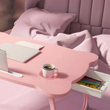 SOGA Pink Portable Bed Table Adjustable Folding Mini Desk With Mini Drawer and Cup-Holder Home Decor BEDTABLEM667