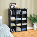 SOGA 4 Tier 12-Cube Black Portable Wardrobe Divide-Grid Modular Storage Organiser Foldable Closet WROBE1768