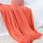 SOGA Orange Acrylic Knitted Throw Blanket Solid Fringed Warm Cozy Woven Cover Couch Bed Sofa Home BLANKET911