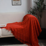 SOGA 2X Red Diamond Pattern Knitted Throw Blanket Warm Cozy Woven Cover Couch Bed Sofa Home Decor BLANKET905X2