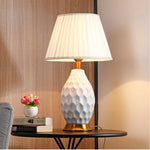 SOGA Textured Ceramic Oval Table Lamp with Gold Metal Base White TABLELAMP180WHITE