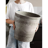 SOGA 2X 27cm Rock Grey Round Resin Plant Flower Pot in Cement Pattern Planter Cachepot for Indoor FPOTE2776X2