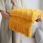 SOGA Yellow Diamond Pattern Knitted Throw Blanket Warm Cozy Woven Cover Couch Bed Sofa Home Decor BLANKET901