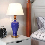 SOGA Blue Ceramic Oval Table Lamp with Gold Metal Base TABLELAMP120BLUE