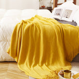 SOGA 2X Yellow Acrylic Knitted Throw Blanket Solid Fringed Warm Cozy Woven Cover Couch Bed Sofa Home BLANKET916X2