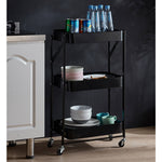 SOGA 2X 3 Tier Steel Black Foldable Kitchen Cart Multi-Functional Shelves Portable Storage Organizer KITCHENXY011X2