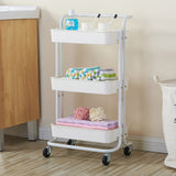 SOGA 3 Tier Steel White Movable Kitchen Cart Multi-Functional Shelves Portable Storage Organizer KITCHENXY005