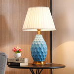 SOGA Textured Ceramic Oval Table Lamp with Gold Metal Base Blue TABLELAMP180BLUE