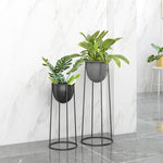 SOGA 50cm Round Wire Metal Flower Pot Stand with Black Flowerpot Holder Rack Display FPOTH52ROUNDBLK