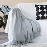 SOGA Grey Acrylic Knitted Throw Blanket Solid Fringed Warm Cozy Woven Cover Couch Bed Sofa Home BLANKET907