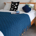 SOGA Royal Blue Diamond Pattern Knitted Throw Blanket Warm Cozy Woven Cover Couch Bed Sofa Home BLANKET902