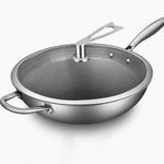 SOGA 2X 34cm Stainless Steel Tri-Ply Frying Cooking Fry Pan Textured Non Stick Skillet with Glass FRYPANTRIFPYZ34X2