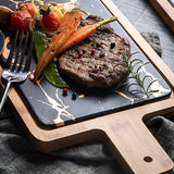 SOGA 2X 33.5cm Black Square Wooden Serving Tray Slate Steak Serving Platter Chopping Board Paddle WODE594X2