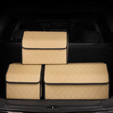 SOGA 4X Leather Car Boot Collapsible Foldable Trunk Cargo Organizer Portable Storage Box Beige/Gold STORAGEWHTGLDSMLX4