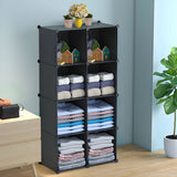 SOGA 4 Tier 8-Cube Black Portable Wardrobe Divide-Grid Modular Storage Organiser Foldable Closet WROBE1766