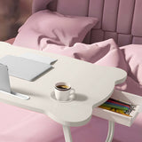 SOGA 2X White Portable Bed Table Adjustable Folding Mini Desk With Mini Drawer and Cup-Holder Home BEDTABLEM666X2