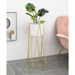 SOGA 2X 70cm Gold Metal Plant Stand with White Flower Pot Holder Corner Shelving Rack Indoor Display FPOTH72WHTX2