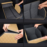 SOGA 2X Leather Car Boot Collapsible Foldable Trunk Cargo Organizer Portable Storage Box Beige/Gold STORAGEWHTGLDMEDX2