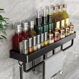 SOGA 2X 52cm Black Wall-Mounted Rectangular Kitchen Spice Storage Organiser Space Saving Condiments TAN1029X2