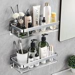 SOGA 2X Silver Wall-Mounted Rectangular Bathroom Storage Organiser Space Saving Adhesive Shelf Rack TAN1005X2