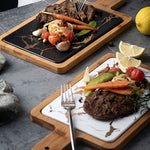 SOGA 33.5cm White Square Wooden Serving Tray Slate Steak Serving Platter Chopping Board Paddle Home WODE596