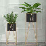 SOGA 4X 50cm Gold Metal Plant Stand with Black Flower Pot Holder Corner Shelving Rack Indoor Display FPOTH52BLKX4