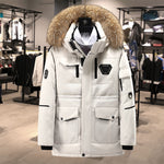 abbee White Large Winter Fur Hooded Down Jacket Stylish Lightweight Quilted Warm Puffer Coat DJ-5858A