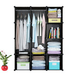 SOGA 10 Cubes Black Portable Wardrobe Divide-Grid Modular Storage Organiser Foldable Closet with WROBE3522