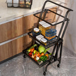 SOGA 2X 3 Tier Steel Black Adjustable Kitchen Cart Multi-Functional Shelves Portable Storage KITCHENXY032X2