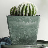 SOGA 27cm Green Grey Square Resin Plant Flower Pot in Cement Pattern Planter Cachepot for Indoor FPOTH2764