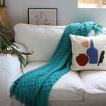 SOGA Teal Diamond Pattern Knitted Throw Blanket Warm Cozy Woven Cover Couch Bed Sofa Home Decor with BLANKET923