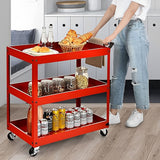 SOGA 3 Tier Tool Storage Cart Portable Service Utility Heavy Duty Mobile Trolley Red TOOLCART604