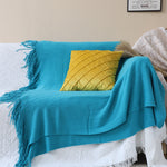 SOGA 2X Blue Acrylic Knitted Throw Blanket Solid Fringed Warm Cozy Woven Cover Couch Bed Sofa Home BLANKET910X2