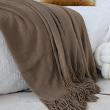 SOGA 2X Coffee Acrylic Knitted Throw Blanket Solid Fringed Warm Cozy Woven Cover Couch Bed Sofa Home BLANKET906X2