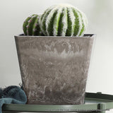 SOGA 27cm Sand Grey Square Resin Plant Flower Pot in Cement Pattern Planter Cachepot for Indoor Home FPOTH2766