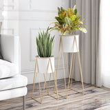 SOGA 4X 50cm Gold Metal Plant Stand with White Flower Pot Holder Corner Shelving Rack Indoor Display FPOTH52WHTX4