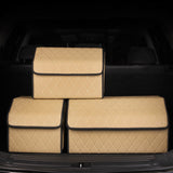 SOGA 2X Leather Car Boot Collapsible Foldable Trunk Cargo Organizer Portable Storage Box Beige/Gold STORAGEWHTGLDLGEX2