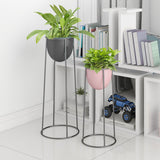 SOGA 50cm Round Wire Metal Flower Pot Stand with Black Flowerpot Holder Rack Display FPOTH52ROUNDBLK