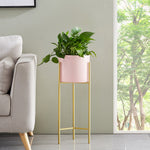 SOGA 2X 2 Layer 42cm Gold Metal Plant Stand with Pink Flower Pot Holder Corner Shelving Rack Indoor FPOTH45PNKX2