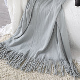 SOGA 2X Grey Acrylic Knitted Throw Blanket Solid Fringed Warm Cozy Woven Cover Couch Bed Sofa Home BLANKET907X2